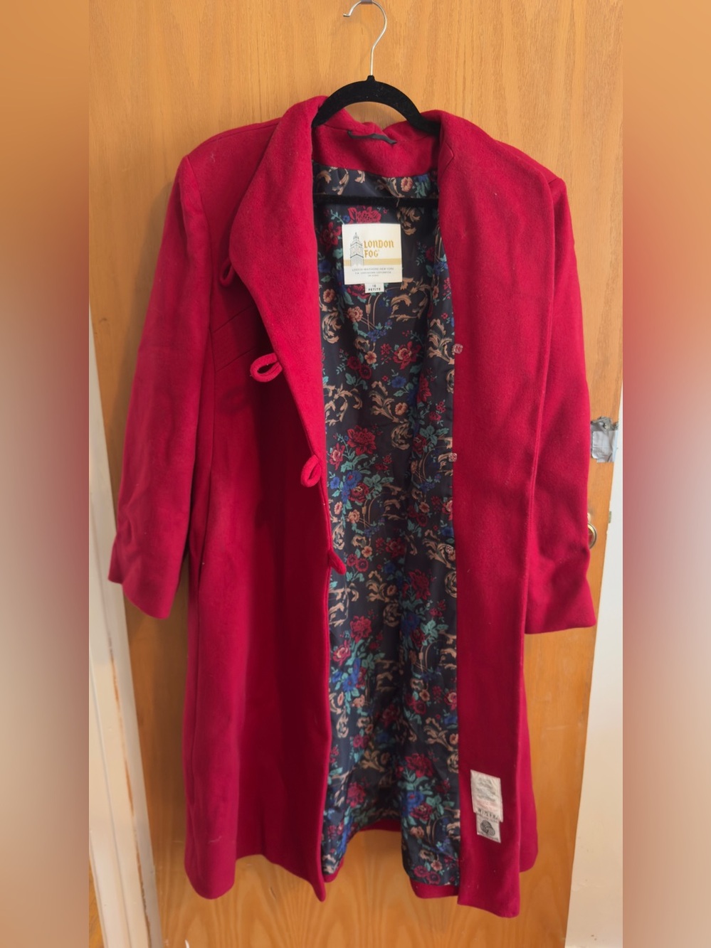 London Fog Women's Deep Red Wool-Blend Trench Coat - 16 petite